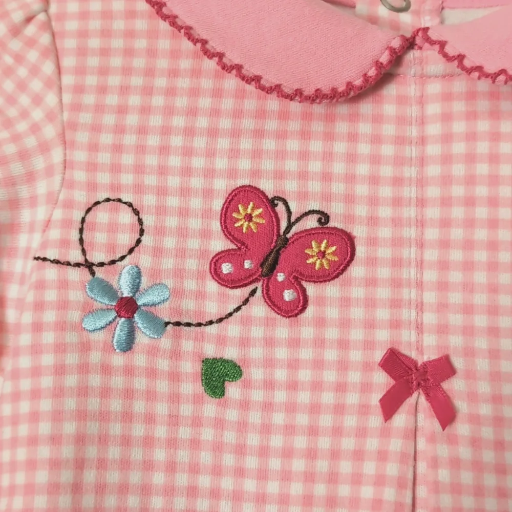 Carter's Pink/White Check 2 Pc Dress Set. Size 12 mos. Embroidered. Butterfly